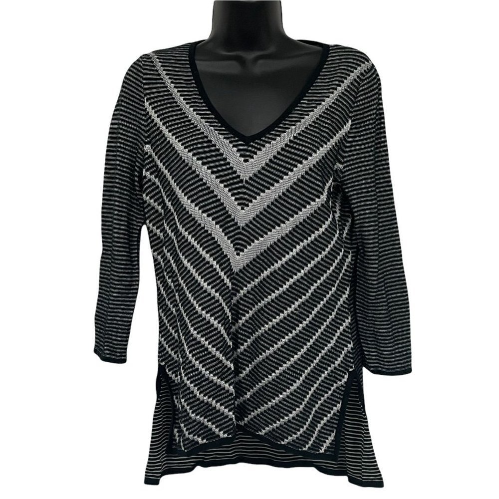 Dana Buchman Sweater Black Silver V Neck Womens Size Small